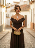 Women's Elegant Long Bridesmaid Dress for Fall - Brown