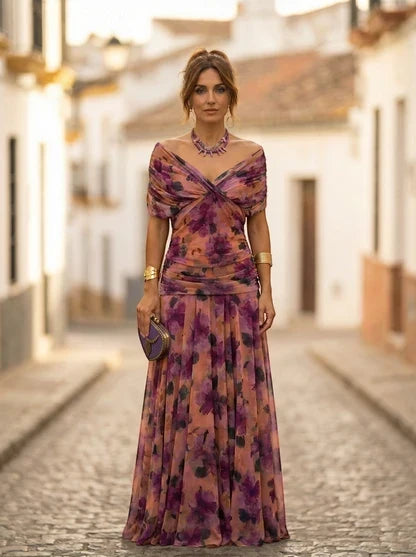 Women's Elegant Long Bridesmaid Dress for Fall - Purple