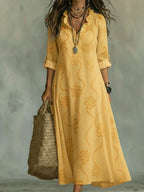 Women's Boho Floral Ruffle Summer Maxi Dress - Yellow