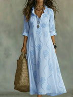 Women's Boho Floral Ruffle Summer Maxi Dress - Blue
