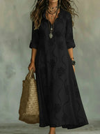 Women's Boho Floral Ruffle Summer Maxi Dress - Black