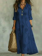 Women's Boho Floral Ruffle Summer Maxi Dress - Navy Blue