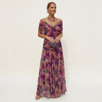 Women's Elegant Off-Shoulder Wedding Guest Maxi Dress - Purple