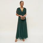 Women's Elegant Off-Shoulder Wedding Guest Maxi Dress - Green