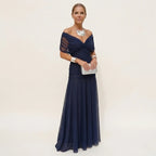 Women's Elegant Off-Shoulder Wedding Guest Maxi Dress - Blue