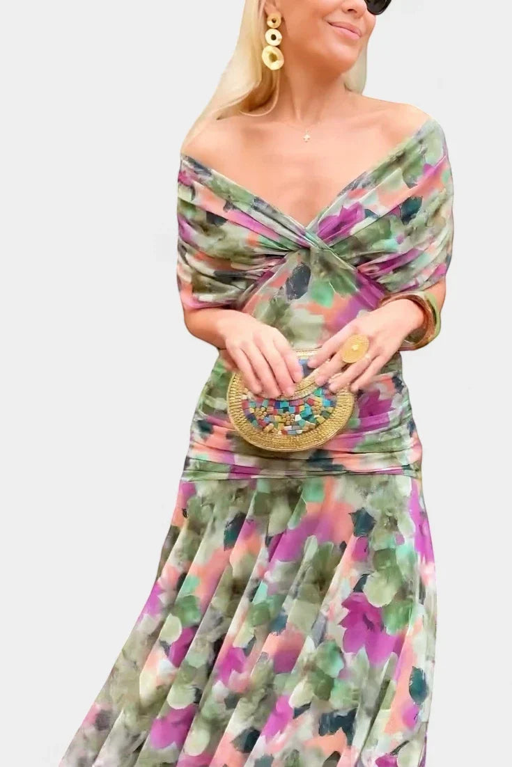 Women's Elegant Off-Shoulder Wedding Guest Maxi Dress