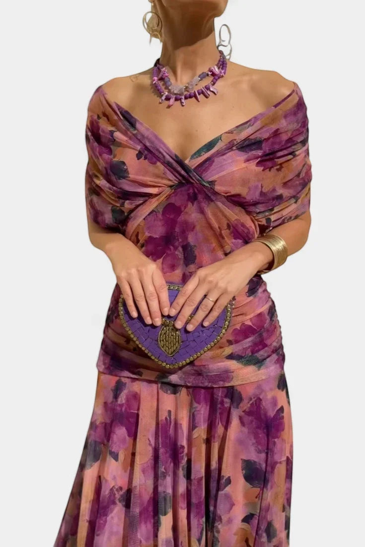 Women's Elegant Off-Shoulder Wedding Guest Maxi Dress