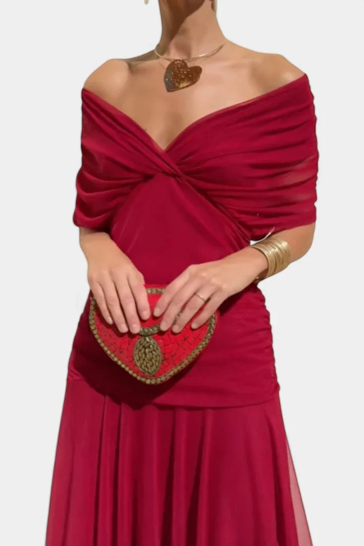 Women's Elegant Off-Shoulder Wedding Guest Maxi Dress