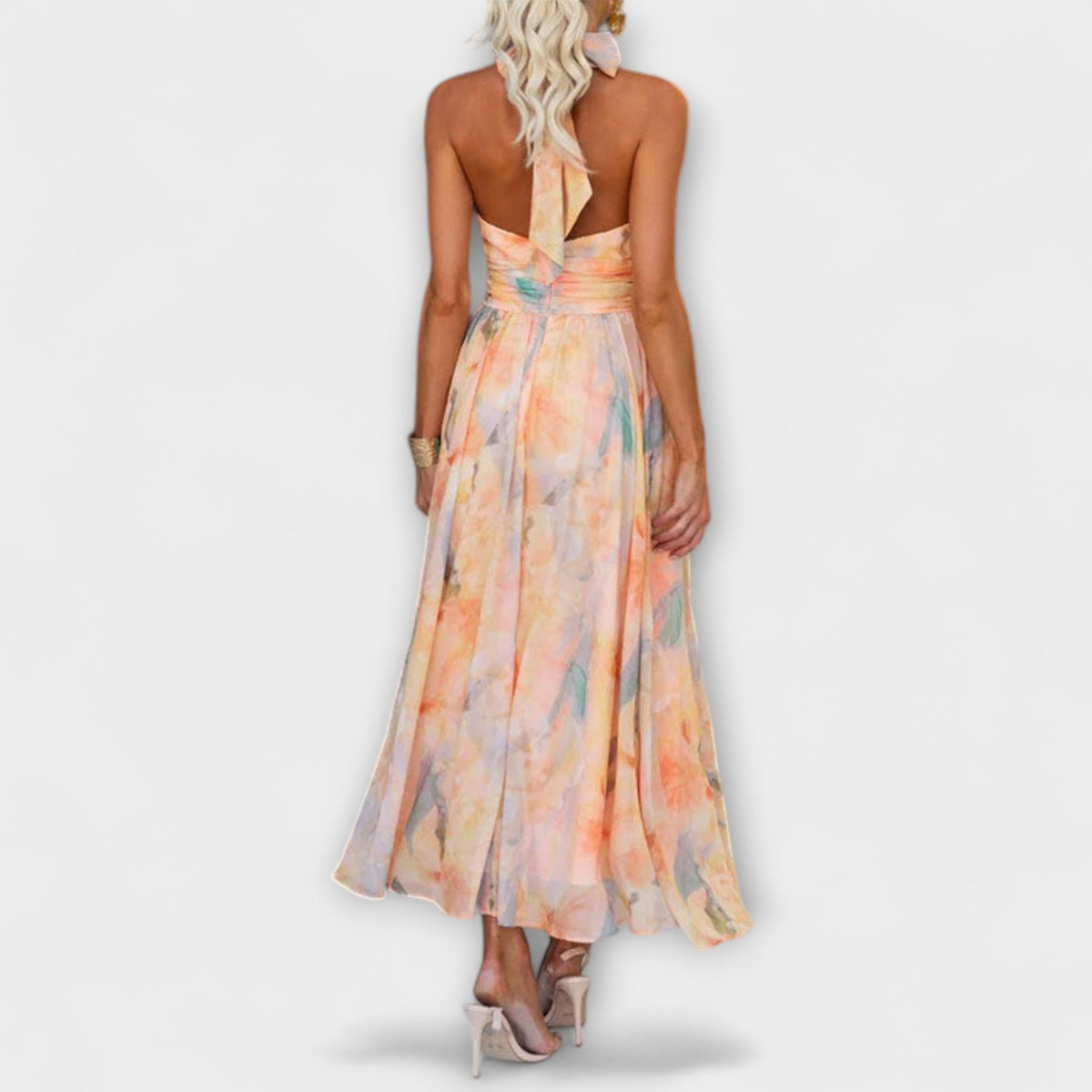 Women's Elegant Watercolor Print Wedding Guest Dress