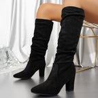 Women's Elegant Knee-High Heeled Boots - Black