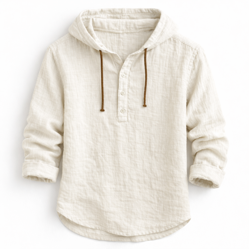 Men's Hooded Linen Shirt - White