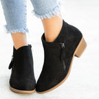 Women's Suede Ankle Boots with Wooden Heel - Black