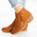 Women's Suede Ankle Boots with Wooden Heel - Orange