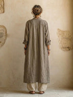 Women's 3-Piece Linen Cotton Set Ethnic Top, Cardigan and Wide-Leg Pants