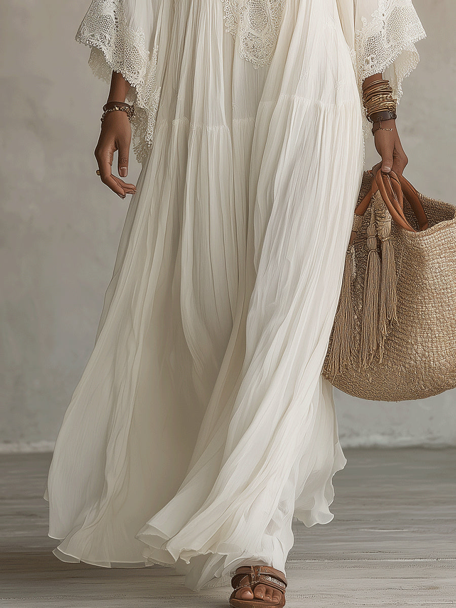 Women's White Boho Maxi Dress