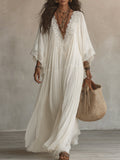 Women's White Boho Maxi Dress - White