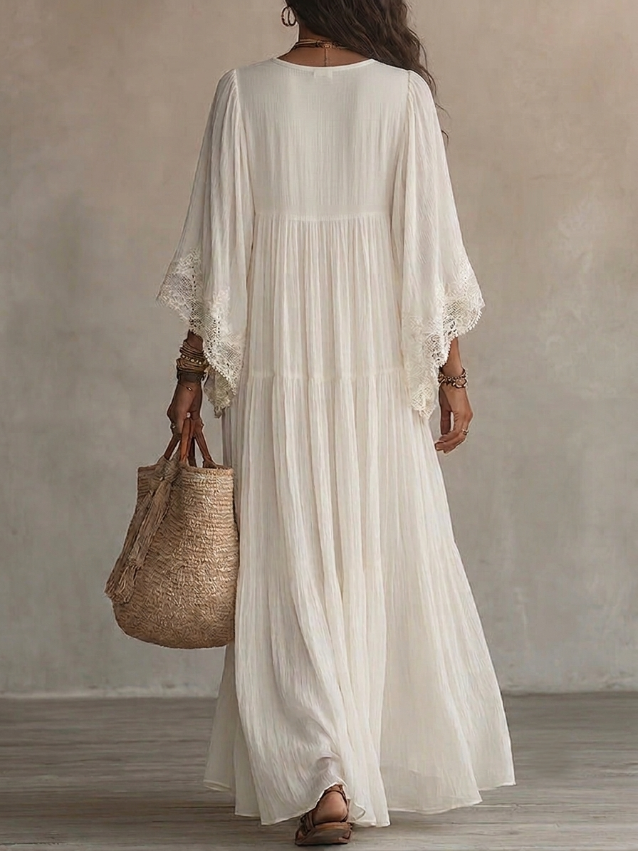 Women's White Boho Maxi Dress