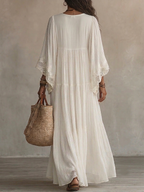 Women's White Boho Maxi Dress