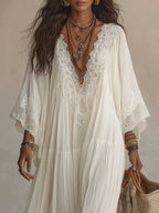 Women's White Boho Maxi Dress