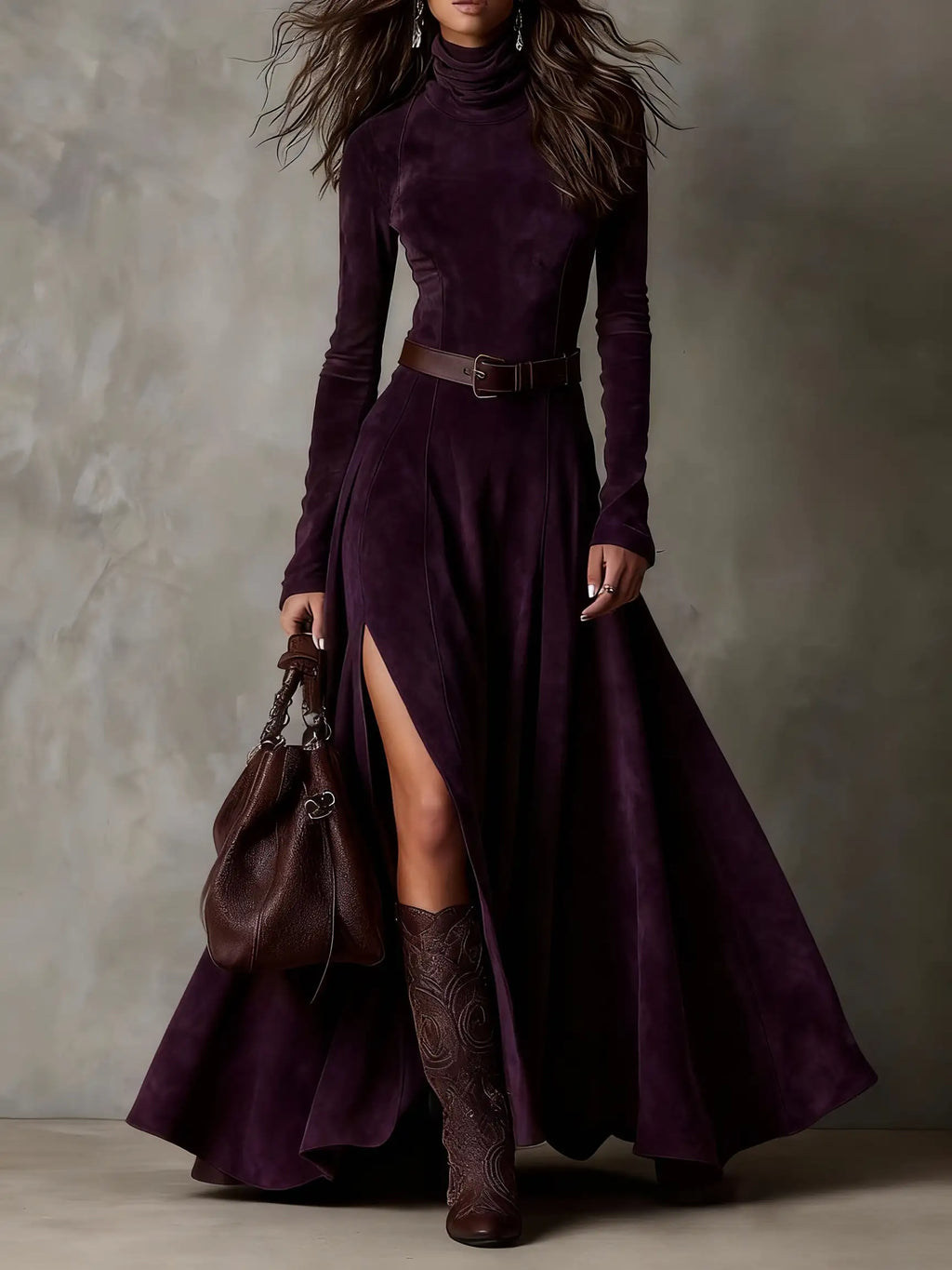 Women's Suede Dress for Fall - Purple
