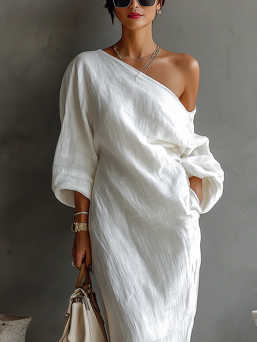 Women's Elegant Flowing One-Shoulder Maxi Dress