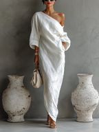 Women's Elegant Flowing One-Shoulder Maxi Dress