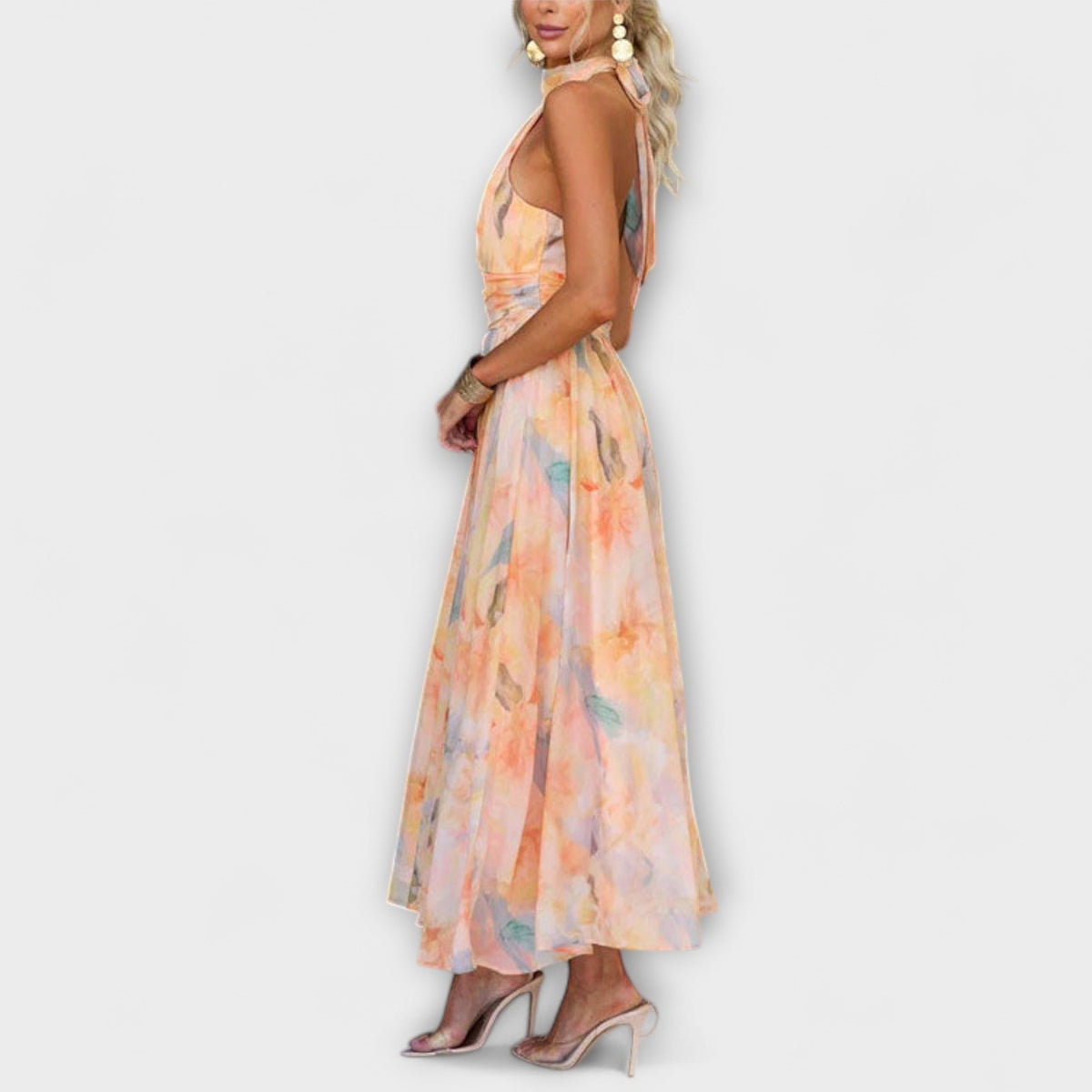 Women's Elegant Watercolor Print Wedding Guest Dress