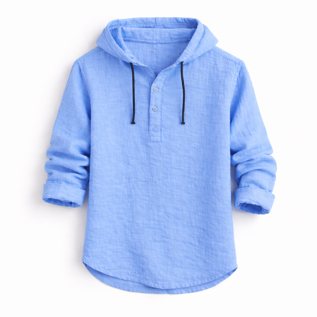Men's Hooded Linen Shirt - Blue