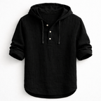 Men's Hooded Linen Shirt - Black