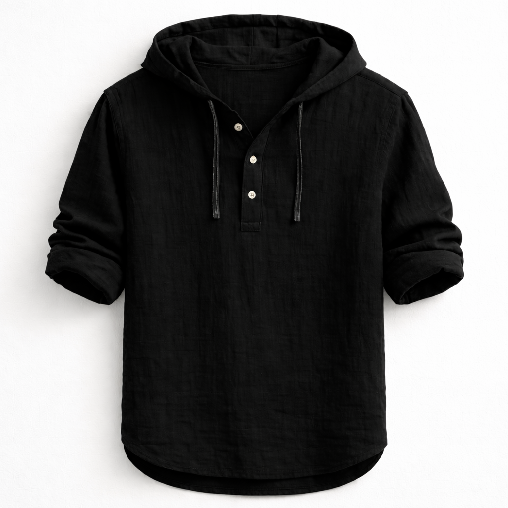 Men's Hooded Linen Shirt - Black