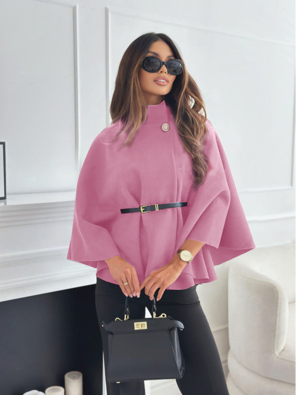 Women's Turtleneck Wool Poncho with Belt