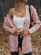 Women's Chunky Cable Knit Button-Up Cardigan