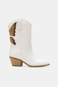Women's Pointed-Toe Boots with Butterfly Detail - White