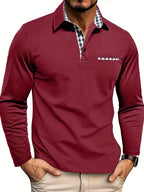 Men's Long Sleeve Cotton Polo Shirt - Red