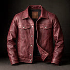 Men's Faux Leather Jacket with Retro Lapel - Red