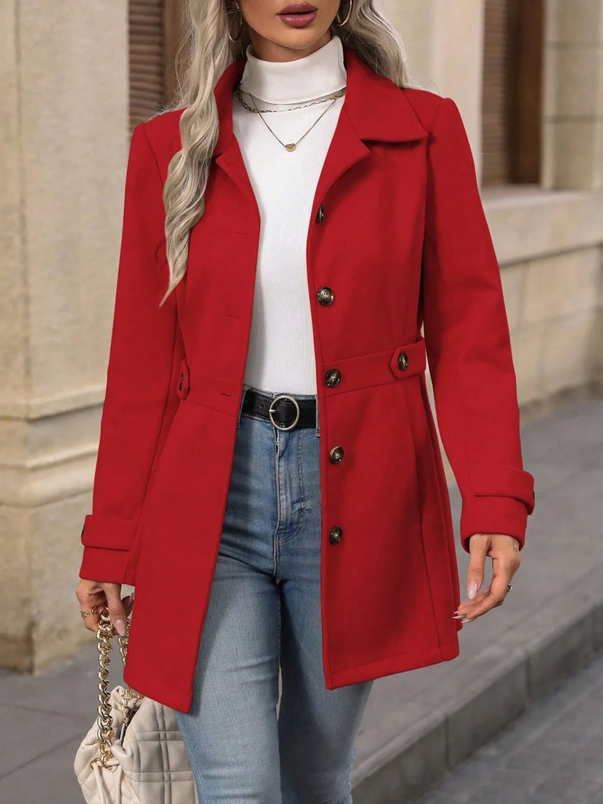 Women's Elegant Long Button-Up Coat