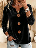 Women's Elegant Velvet V-Neck Top - Black