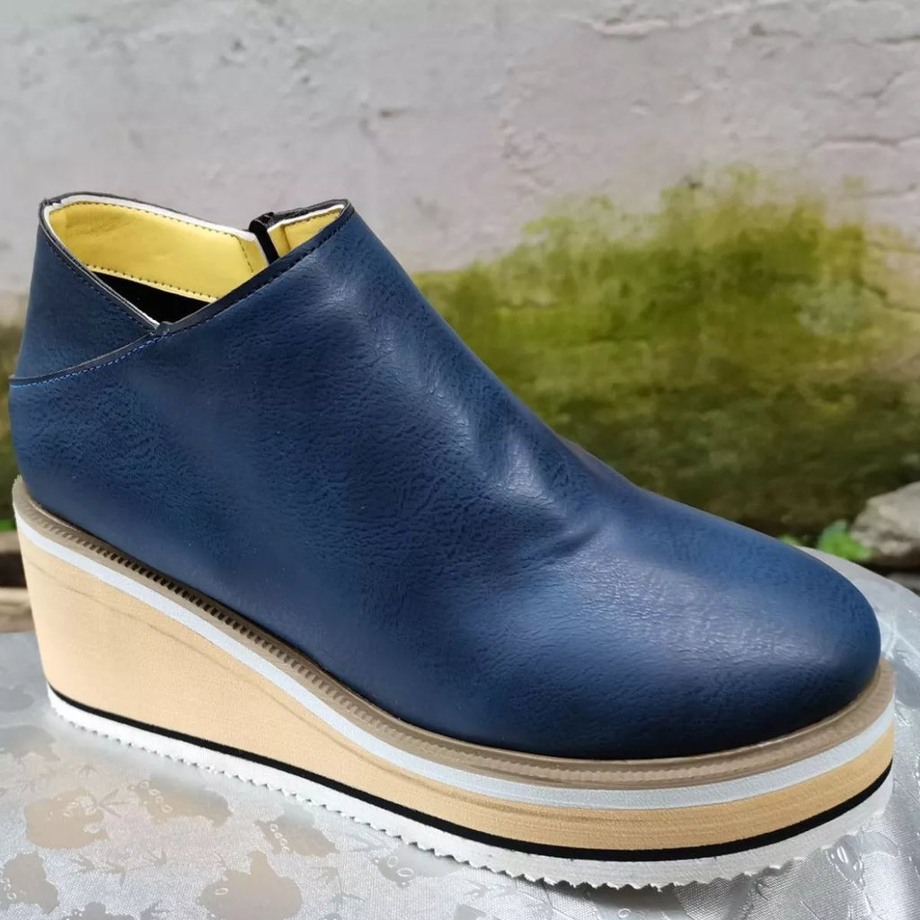Women's Comfortable Platform Wedge Ankle Boots for Fall and Winter - Blue