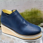 Women's Comfortable Platform Wedge Ankle Boots for Fall and Winter - Blue