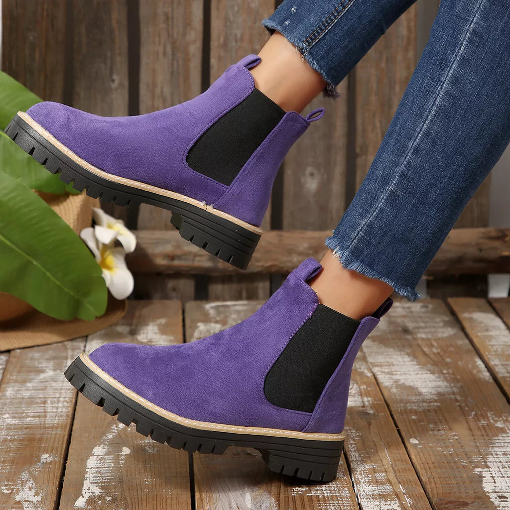 Women's Comfortable Block Heel Round Toe Ankle Boots for Fall and Winter