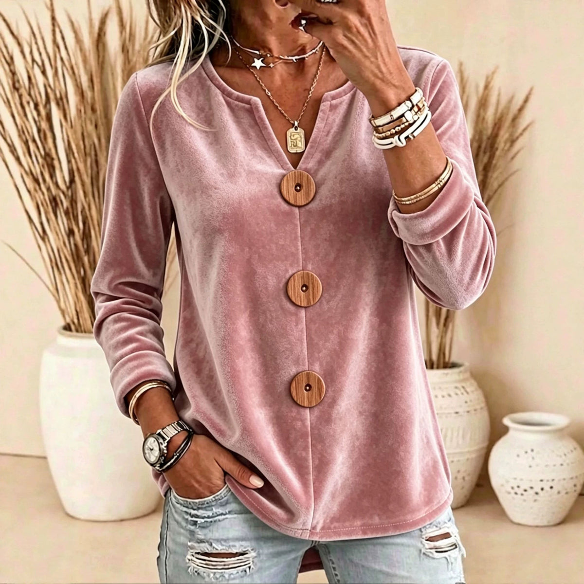 Women's Elegant Velvet V-Neck Top