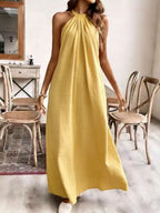 Women's Halter Neck Maxi Dress - Yellow