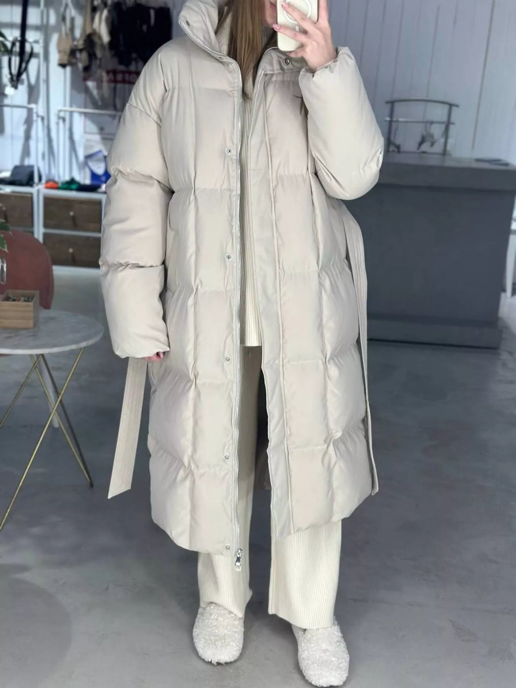 Women's Long Belted Puffer Coat