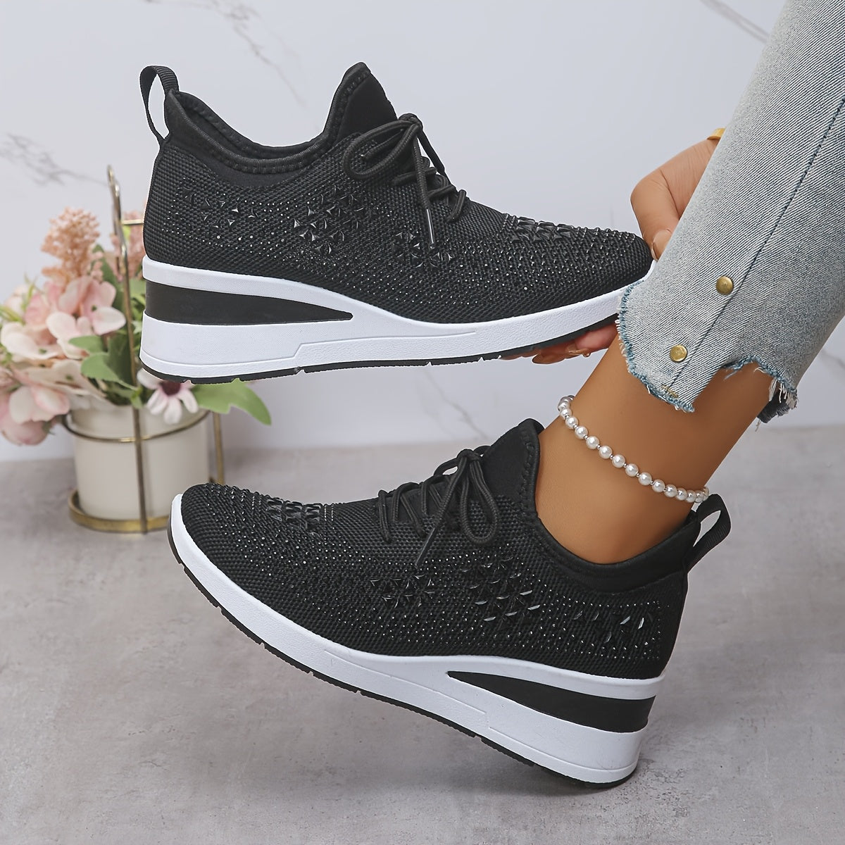 Women's Orthopedic Walking Sneakers Comfortable All-Day Wear - Black
