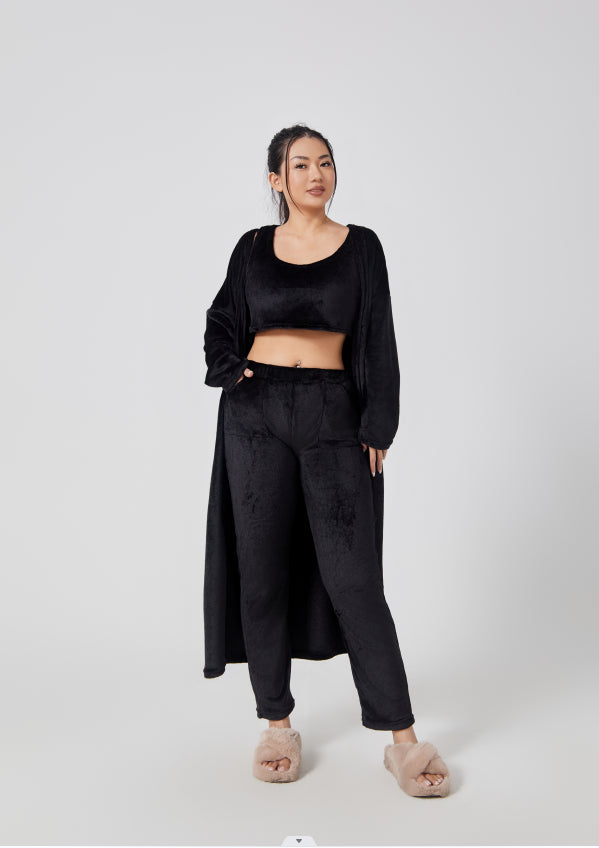 Women's Warm and Cozy 3-Piece Winter Pajama Set - Black