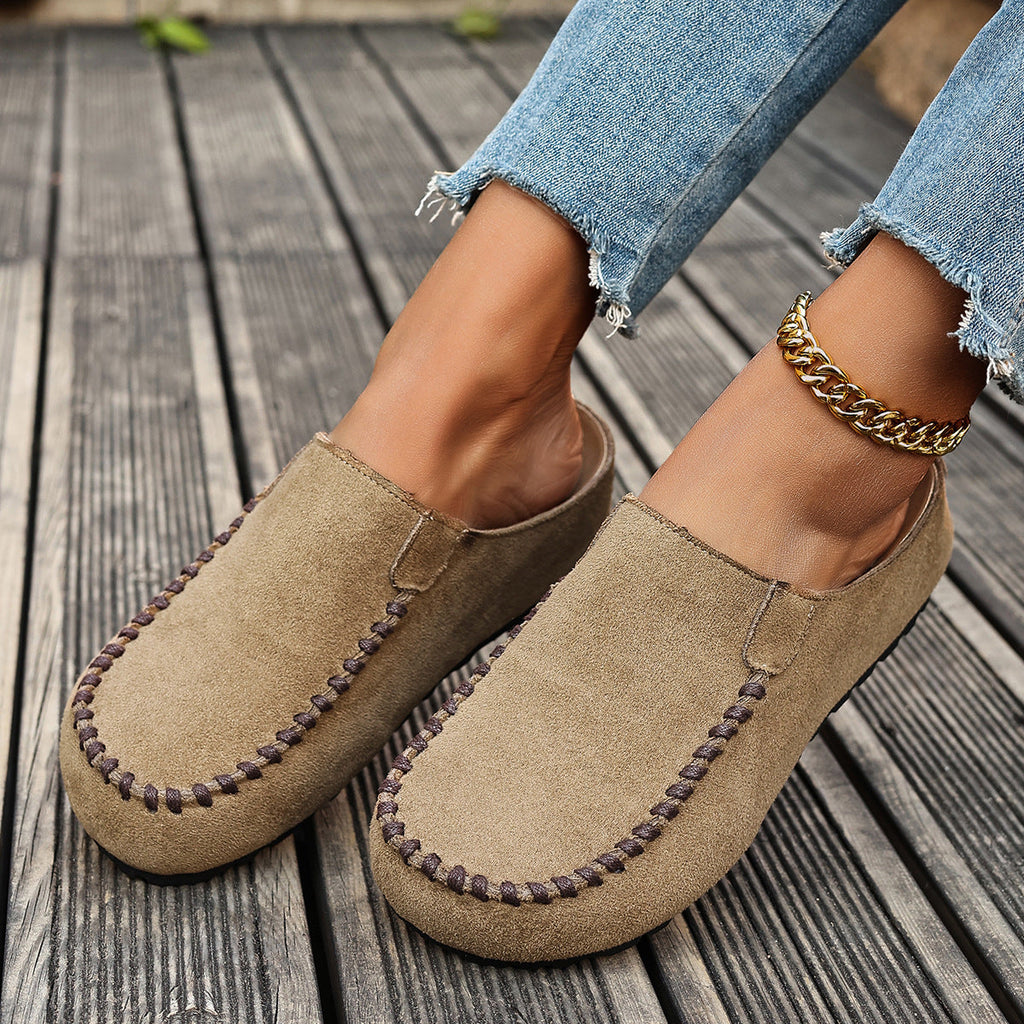 Women's Round Toe Slip-On Shoes - Beige