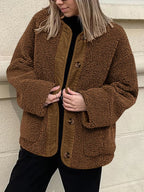 Women's Two-Tone Sherpa Button-Up Jacket with Pockets