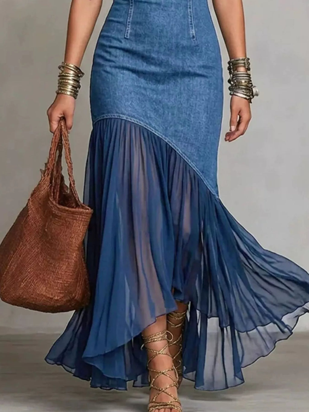 Women's Off-Shoulder Maxi Dress with Ruffle Hem