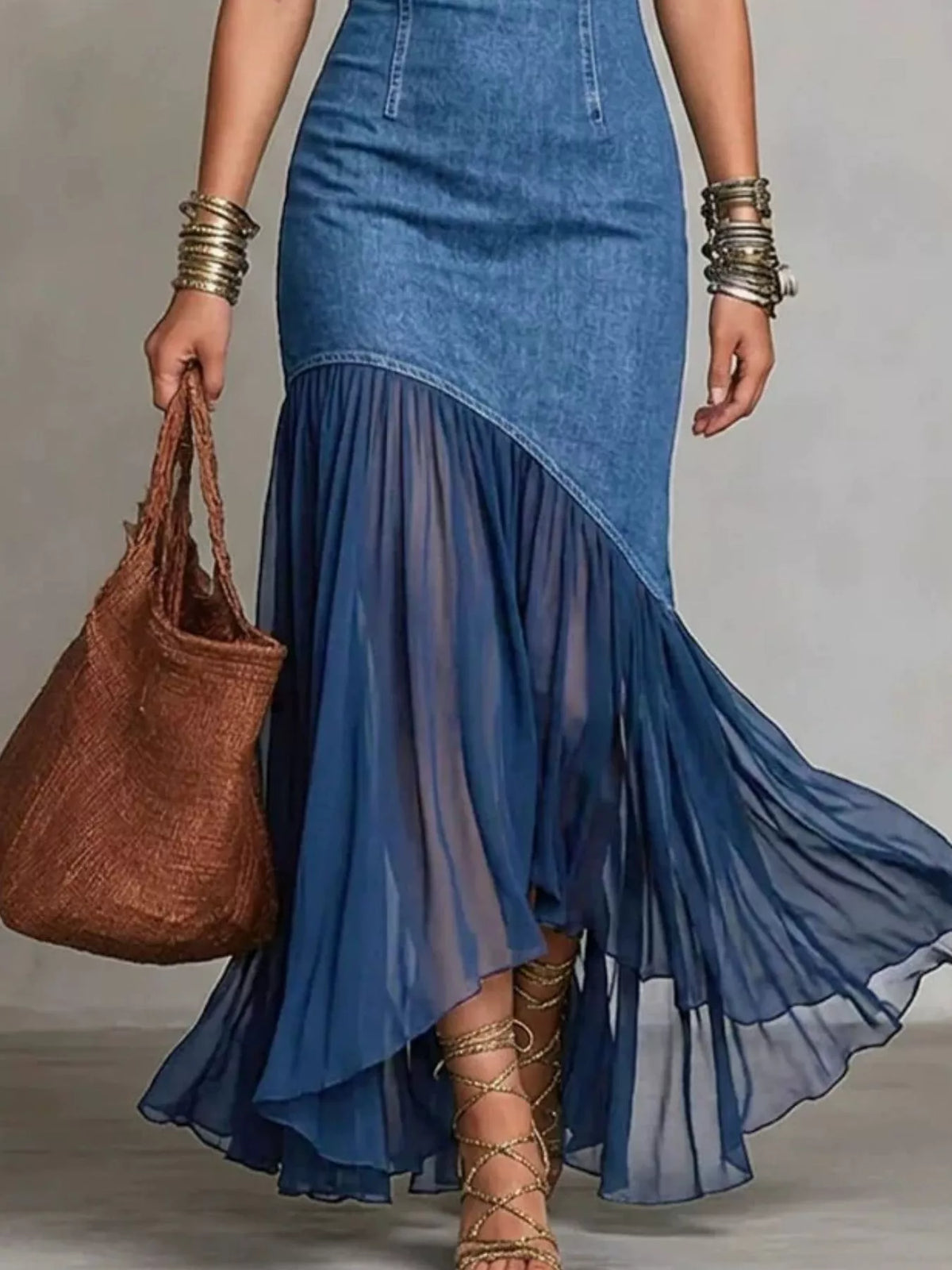 Women's Off-Shoulder Maxi Dress with Ruffle Hem