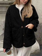 Women's Two-Tone Sherpa Button-Up Jacket with Pockets